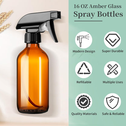 8oz Amber Glass Spray Bottles,6 Pack Glass Spray Bottles Refillable Empty Bottle with Adjustable Nozzle,Spray Bottle for Essential Oils,Cleaning Solutions,Pets,Hair Mister,Gardening
