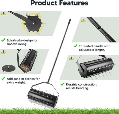 Uranshin Rolling Lawn Aerator Tool, Heavy Duty Manual Push Aerator Lawn Tool with 39 Pre-Attached Spikes and 70" Adjustable Handle, Lawn Spike Aerator Roller Suitable for Lawn, Garden and Yard