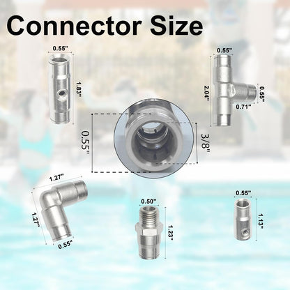 3/8" Brass Slip Connectors Kit for High Pressure Misting System – 5-Piece Brass Misting Nozzle Connectors (Straight, Elbow, Tee, 1/4" Male Lock, End) – 1500 psi