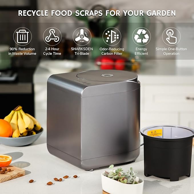 Airthereal Bundle | Revive Electric Kitchen Composter and 1 Spare Bucket + Lid, 2.5L Capacity with SHARKSDEN® Tri-Blade, Turn Food Waste and Scraps into Dry Compost Fertilizer