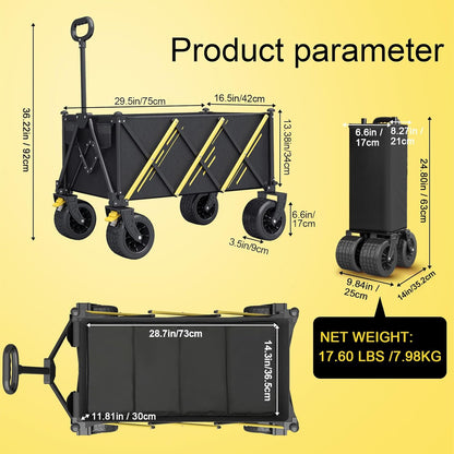 Wagons carts Foldable，Collapsible Wagon Foldable Wagon, Gather Heavy Duty Garden cart, Portable cart，Pets carts，with Large All-Terrain Beach Wheels and Drink Holder for Sports, Shopping, Camping