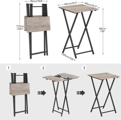 HOOBRO Folding TV Tray Table, Set of 2 Wooden TV Tray, Portable Sofa Side Snack Table, Industrial Desk for Small Spaces, Space-Saving, Easy to Install and Fold, Greige and Black BG27BZP201