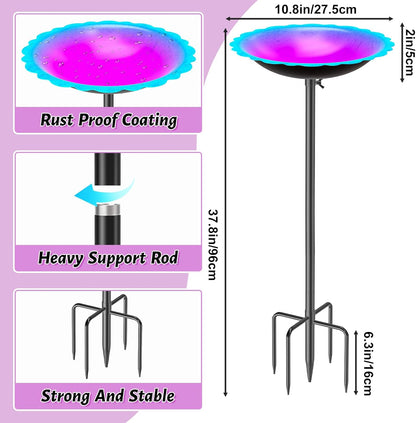 MeyRoliz Metal Bird Bath for Outside, Detachable Birdbath Birdfeeder Bowl, Freestanding Birdfeeders Bird Bath Bowl for Garden (Blue-Purple)