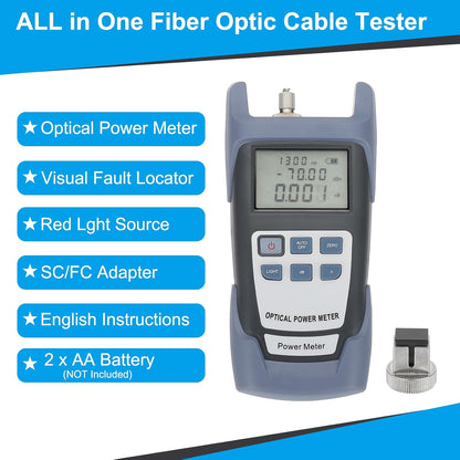 PATIKIL 650nm Fiber Optical Tester, Optical Power Meter Visual Fault Locator Fiber Light Meter with 2.5mm SC FC Connector Test Equipment for Network Testing Tools
