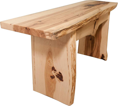 Rustic Red Door Co. Live Edge Wooden Bench - Solid Wood Dining Bench Furniture - Natural Edge Wooden Slab Bench (3' Long, Hickory Wood with Clear Coat)