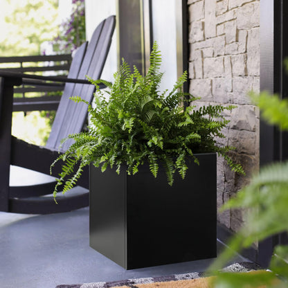 Galvanized Steel Black Planter Box Square 27.6 in Metal Large Planter Box Outdoor Indoor Huge Cube Heavy Duty Flower Pot Modern Commercial Residential for Patio, Deck, Yard, Garden