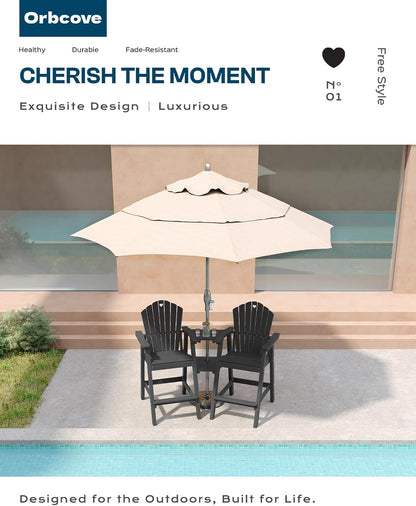 Tall Adirondack Chairs Set of 2 with Double Layer Connecting Table, HDPE Bar Height Outdoor Table and Chairs with Umbrella Hole, All Weather Outdoor Bar Stools for Patio, Deck,Backyard(Black)