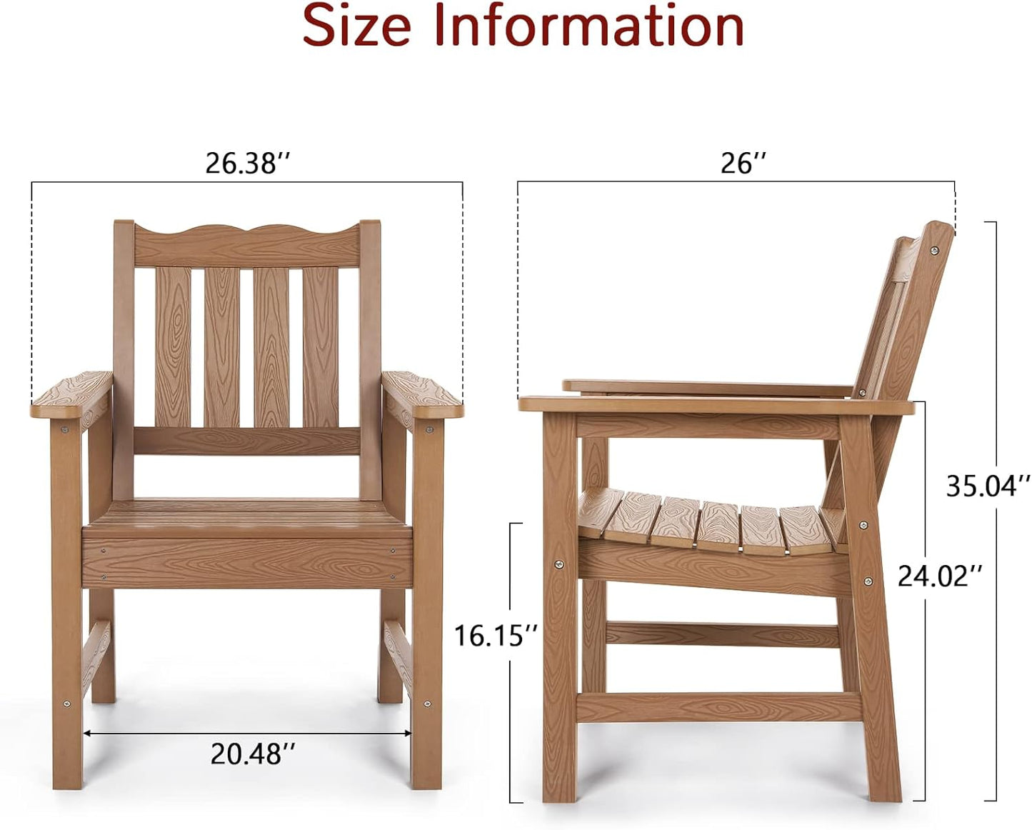 Stoog Patio Chair, All-Weather Outdoor Chairs with 400 lbs Weight Capacity, Looks Like Real Wood, for Patio, Deck, Pool and Backyard, Teak