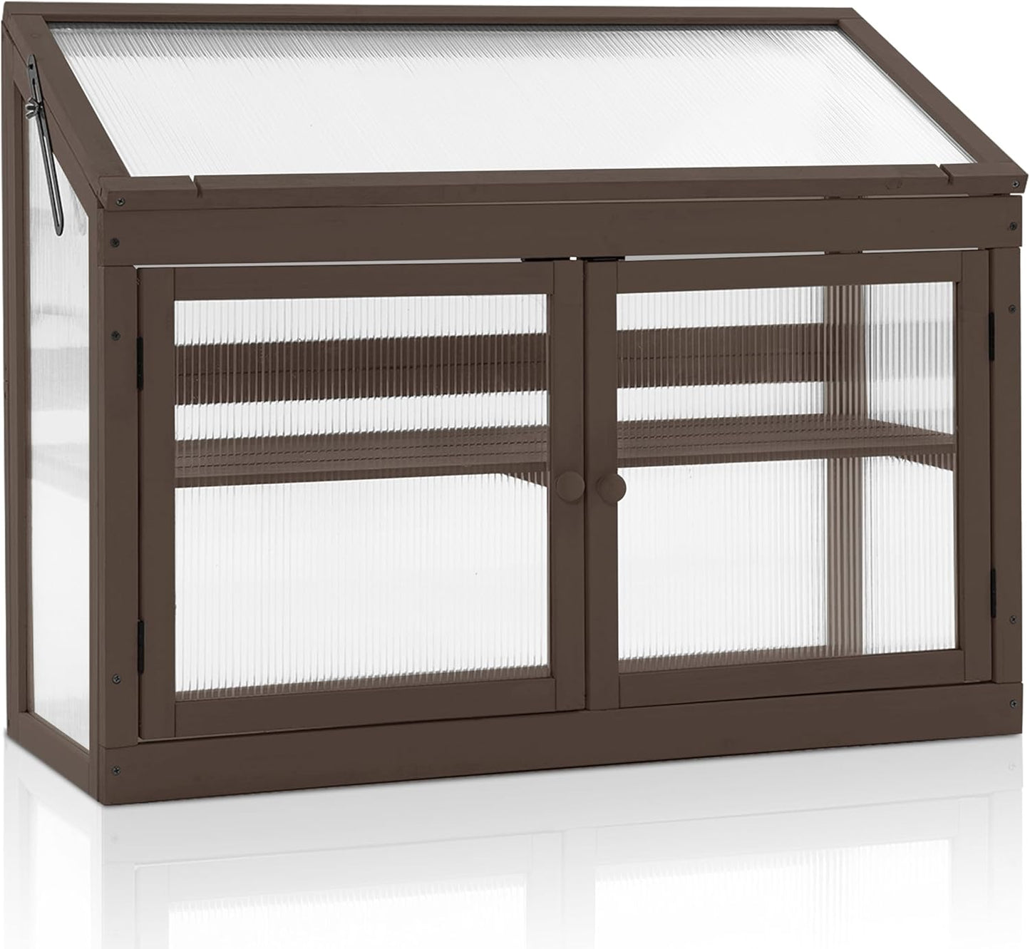 MCombo 2-Tier Wooden Cold Frame Garden Greenhouse Raised Flower Planter Shelf Bed Protection 6057-0160 (Brown)
