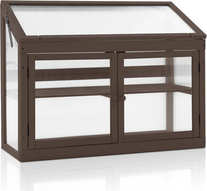 MCombo 2-Tier Wooden Cold Frame Garden Greenhouse Raised Flower Planter Shelf Bed Protection 6057-0160 (Brown)