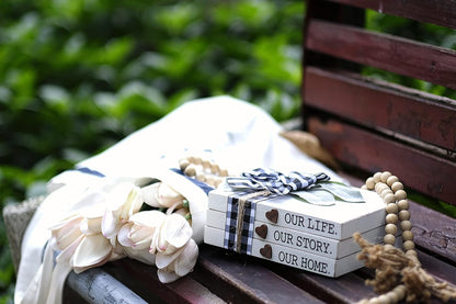 Our Life Our Story Our Home-Farmhouse Stacked Books, 3 Stacked Decorative Books, Rustic Wooden Signs for Home Decor-Housewarming Gifts
