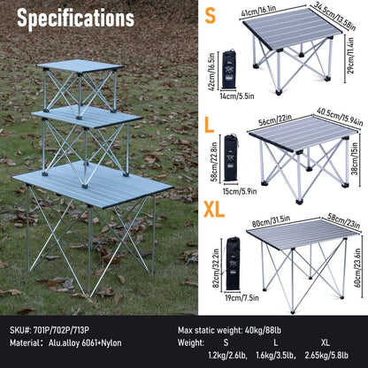 iClimb Ultralight Compact Camping Folding Table with Carry Bag (Reinforced Silver - XL)