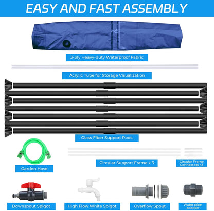 Rain Barrels to Collect Rainwater from Gutter - Portable Water Storage Tank Water Barrel Rainwater Collection System Rain Catcher Include Filter Two Spigots and Overflow Kit (100 Gallon, Blue)