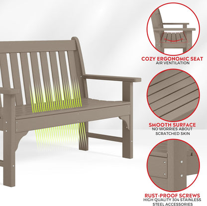 Garden Bench, Farmhouse Park Front Porch for Entryway Bench Outdoor Seating Low Bench Patio Bench Outside/Indoor, Weathered Wood