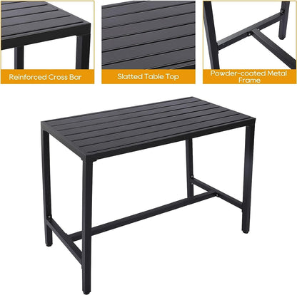 5-Piece Outdoor Patio Bar Set, Bar Height Patio Dining Set, Weather-Resistant Bistro Counter Pub Set with Cushions & Slatted Tabletop for Backyard, Garden, Yard
