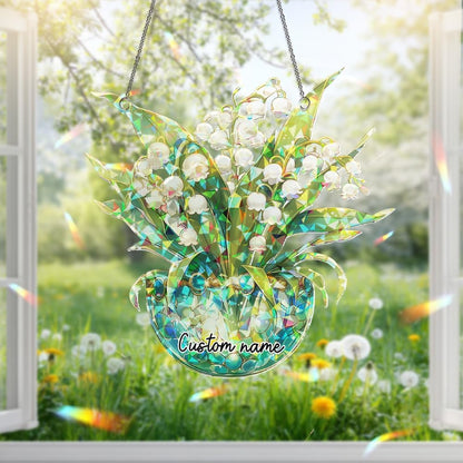 Lily of The Valley Acrylic Suncatcher – Stained Glass Ornament, Sun Catchers for Windows Hanging, Window Decor and Handmade Gift Idea, Gifts for Mom, Grandma, Nana, Plant Lovers