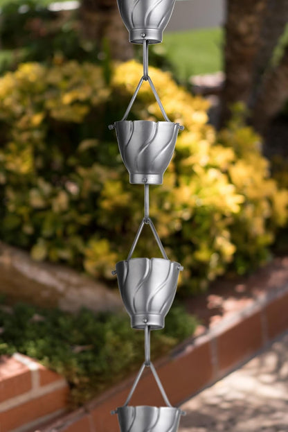 Monarch Rain Chains Aluminum Akira Rain Chain, 8.5 ft Pewter Powder Coated Aluminum Decorative Rain Catcher Chain for Gutters, Pewter Aluminum Rain Gutter Replacement Downspout
