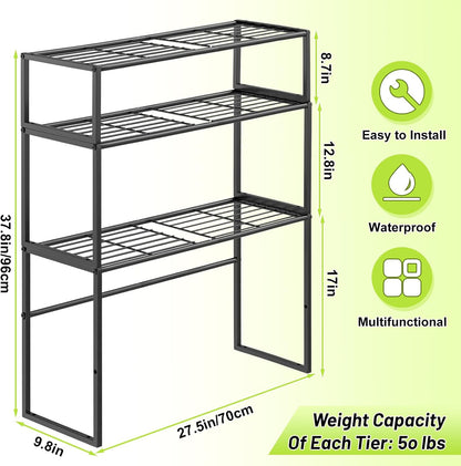 Metal Plant Stand Indoor Outdoor, 3 Tier Potted Multiple Flower Pot Holder Rack Plant Shelf, Heavy Duty Planter Display Shelving for Patio Balcony Garden Living Room Decorative (Black-3 Tier)