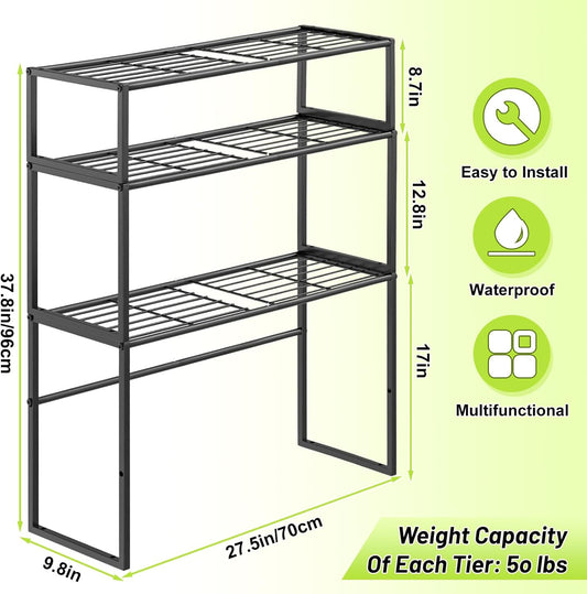 Metal Plant Stand Indoor Outdoor, 3 Tier Potted Multiple Flower Pot Holder Rack Plant Shelf, Heavy Duty Planter Display Shelving for Patio Balcony Garden Living Room Decorative (Black-3 Tier)