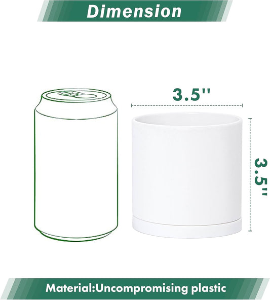 D'vine Dev 12 Pack 3.5 Inch Mini Plastic Plant Pots, Small Garden Planters for Plant with Drainage Holes and Saucers, White Color, 74-Z-D-4
