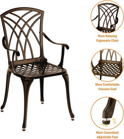 Patio Bistro Set 3 Piece, Cast Aluminum Bistro Set for 2 w/Umbrella Hole, Outdoor Table and Chairs Set of 2, Bistro Set for Balcony/Backyard/Garden, Bronze