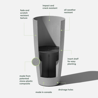 Veradek Mason Series Vega Planter - Round Tall Planter for Indoor or Outdoor Porch/Patio | Made from Plastic-Stone Composite with Drainage Holes | Modern Décor for, Flowers, Interior Plants
