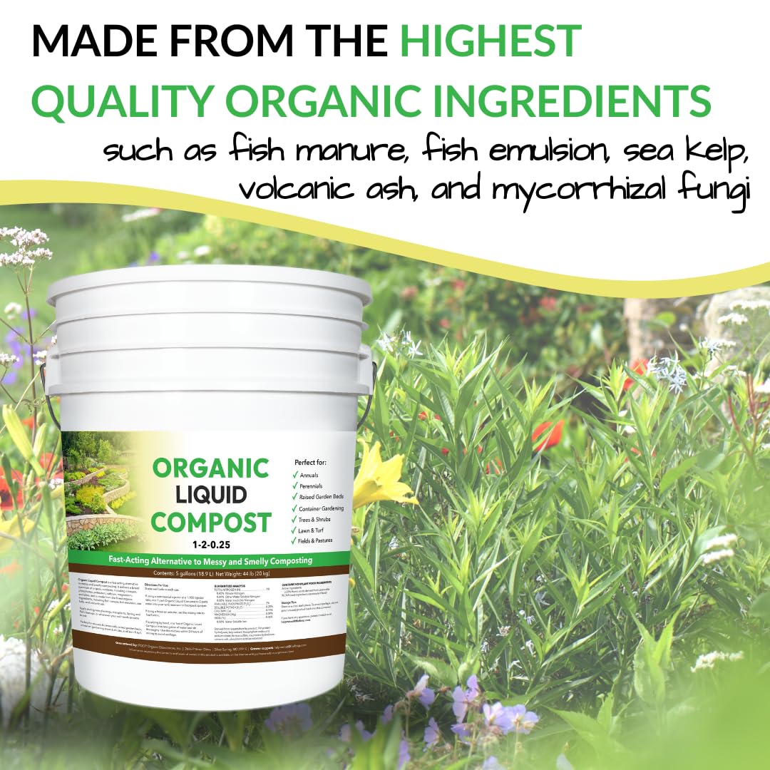 Organic Liquid Compost: Fast-Acting Alternative to Messy and Smelly Composting | Perfect for Annuals & Perennials, Trees & Shrubs, Lawn & Turf, and Fields & Pastures (5 Gallons, Treats Up to 2 Acres)