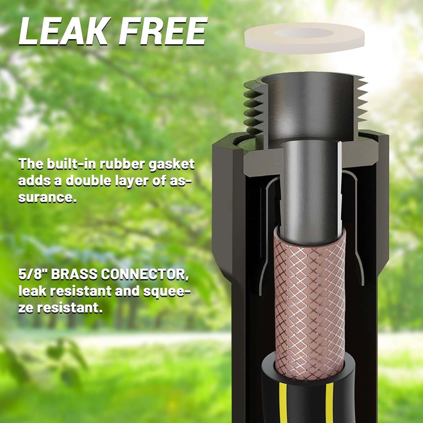 Garden Hose 50FT with 10 Pattern Spray Nozzle - PHLEX PRO Heavy-Duty Premium 5/8'' Rubber 3-Layer Water Hose - Innovation Flexible Hybrid Lightweight Water Hose, Full Brass Fittings (RyobiGreen)