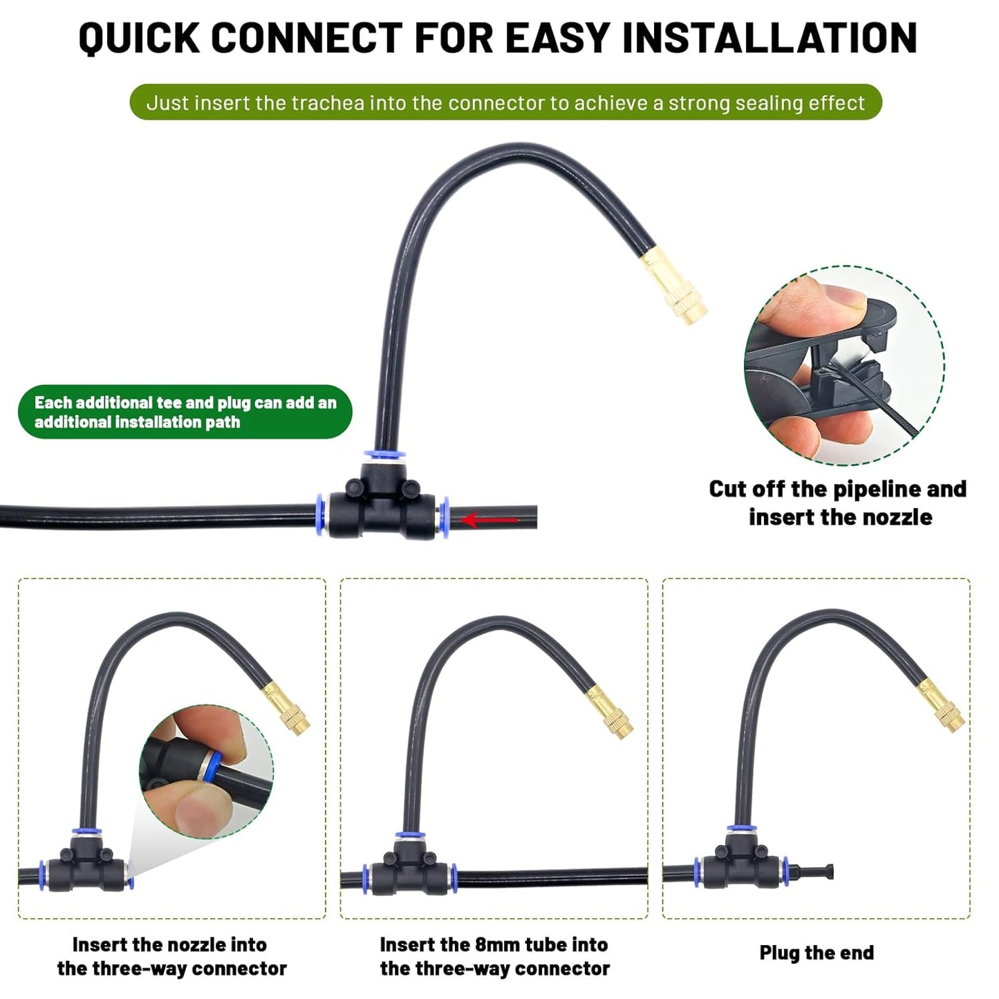 360° Adjustable Drip Irrigation System - 100FT Garden Watering System with 32 Nozzles, Garden Irrigation System, Greenhouse Accessories, Atomizing System for Yard, Lawn, Plants, 5/16 inch Hose