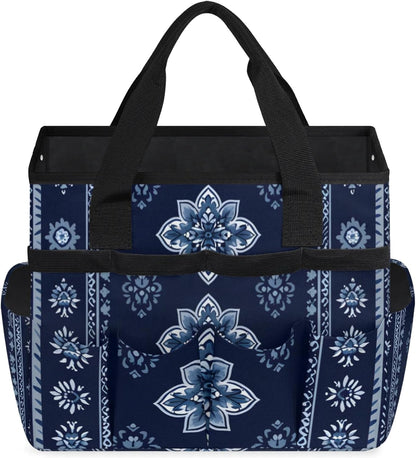 Westward Floral Gardening Tool Bag,Heavy Duty Garden Tote Bag,Portable Oxford Gardening Storage Basket Organizer Handbag with Pockets Handle,Hand Tools Gifts for Outdoor Garden Lawn Yard