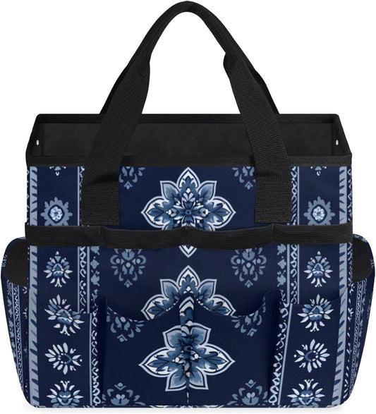 Westward Floral Gardening Tool Bag,Heavy Duty Garden Tote Bag,Portable Oxford Gardening Storage Basket Organizer Handbag with Pockets Handle,Hand Tools Gifts for Outdoor Garden Lawn Yard