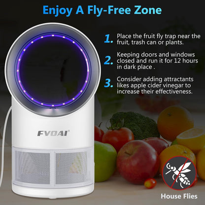 Fruit Fly Trap for Indoors, Fly Traps Indoor for Home Indoor Insect Trap with Suction, Time Setting, Bug Light & 10 Pcs Sticky Glue Boards (White)