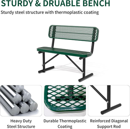 4/6/8 Feet Park Bench for Outside Heavy Duty Metal, Garden Benches Outdoor Bench with Backrest & Portable Frame, for Shopping Malls Stores Parks Patios Decks, Green