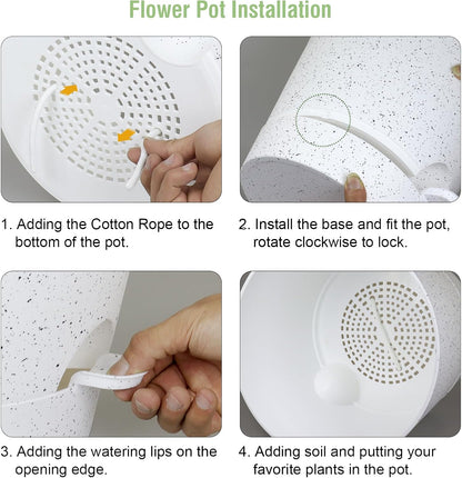 12 inch Large Self Watering Pots, Plant Pots with Mesh Drainage Holes for Indoor Outdoor Plants, Plastic Planters with Deep Reservoir for Garden House Flower Plants, Speckled White