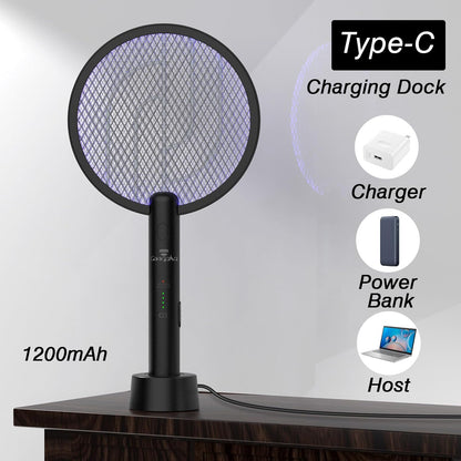 Bug Zapper Racket, 2 in 1 Fly Swatter USB Rechargeable, 4000V Electric Fly Zapper with 4 Layer Safety Mesh，Electric Racket for Kitchen, Home, Garden and Outdoors
