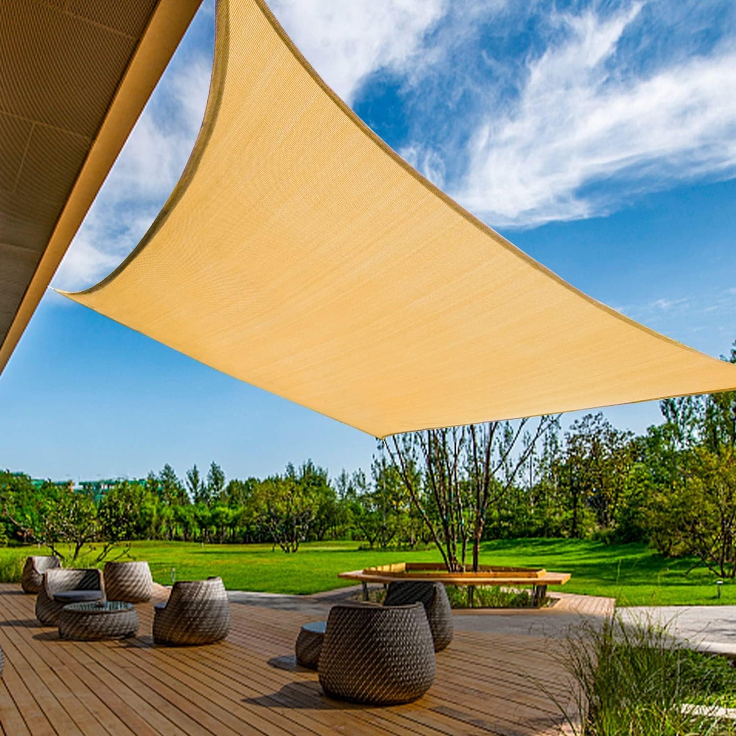 KANAGAWA 12'X12' Sand Custom Size Sun Shade Sail Square UV Block Canopy Cover for Patio Backyard Lawn Garden Outdoor (Customized Available)