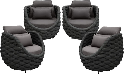 TWT 4 Pieces Patio Sofas All-Weather Rope Balcony Furniture with Cushions & Pillows, Patio Couch Outdoor Patio Furniture Set for Indoor, Balcony, Backyard, Poolside, Dark Grey