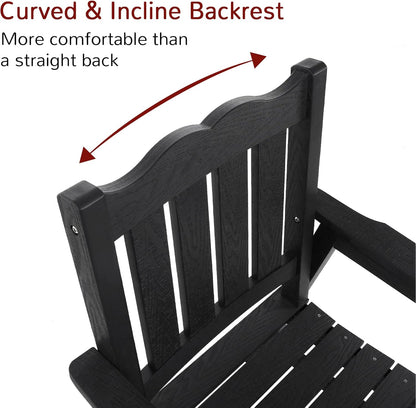 Stoog All-Weather Patio Chairs Set of 2, Outdoor Dining Chairs with Curved Backrest, 400 lbs Support Garden Chair, Black