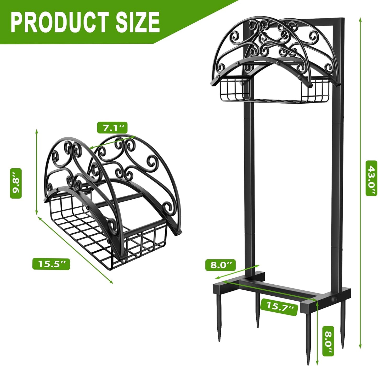 Upgraded Garden Water Hose Holder - Holds Upto 150 Feet, Heavy-Duty Freestanding Metal Stand, Detachable Hose Hanger Storage Rack for Outside Yard Lawn