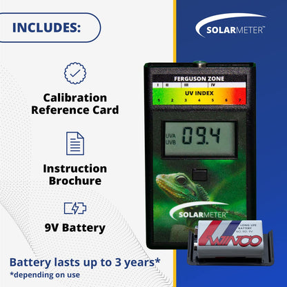 Model 6.5R Reptile UV Index Meter, Handheld Digital Radiometer for Measuring Ultraviolet Light, Measures 280-400 nm with Range from 0-199.9 UV Index, Made in USA, ABS Polymer, Black