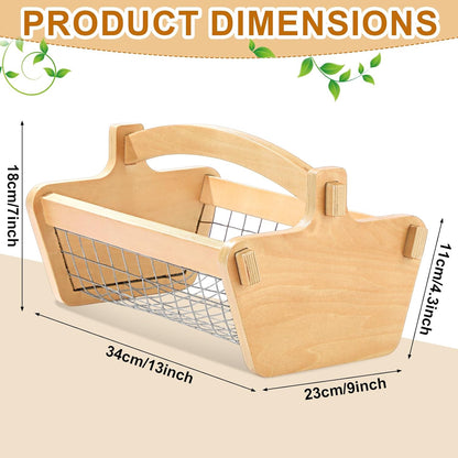 Large Garden Hod Harvest Basket 13 x 9 x 7 Inch, Wooden Harvesting Basket with Handle for Gardening Gathering Gardener Gifts for Wedding Flower Centerpiece Washing Holding Fruits Vegetables