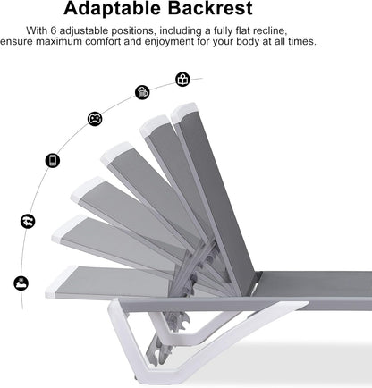 PURPLE LEAF Patio Chaise Lounge Chair Outside Aluminum Plastic Stackable Tanning Chairs for Pool Sunbathing Beach Deck Outdoor Lounger, Light Grey