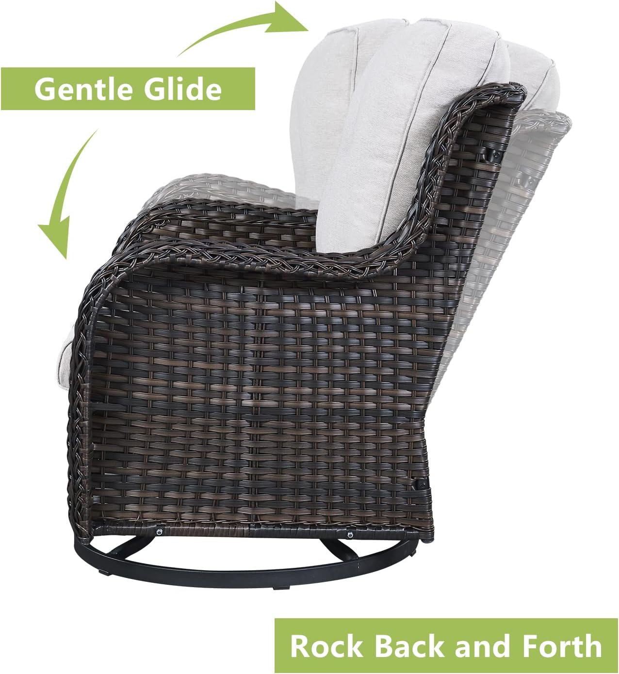 Outdoor Wicker Patio Furniture Set - 6 Piece Rattan Patio Conversation Set with 2 Rocking Swivel Chairs,2 Ottomans,1 Sofa and 1 Side Table for Porch Deck Backyard Garden(Brown/Beige)