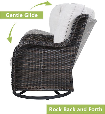 Outdoor Wicker Patio Furniture Set - 6 Piece Rattan Patio Conversation Set with 2 Rocking Swivel Chairs,2 Ottomans,1 Sofa and 1 Side Table for Porch Deck Backyard Garden(Brown/Beige)