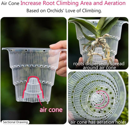 4 inch Clear Orchid Pots with Holes Match White Plastic Orchid Planter,Set of 2,Double Layer Plant Nursery Pots Own Scientific Controlling Roots Technology