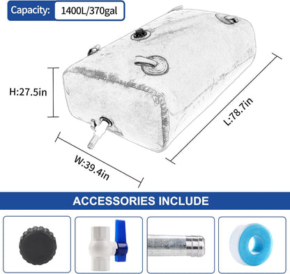 1400 L/370 Gal Water Bladder Tank, Foldable Portable Water Storage Container, Emergency Water Bag for RV, Truck Bed, Fire Prevention, Drought Resistance, Blue