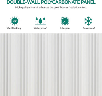 YITAHOME 10x12FT Polycarbonate Greenhouse for Outdoors, Large Heavy Duty Aluminum Greenhouses with Sliding Doors and Vent Window, Walk-in Greenhouse for Garden Backyard, Simple Setup, Silver