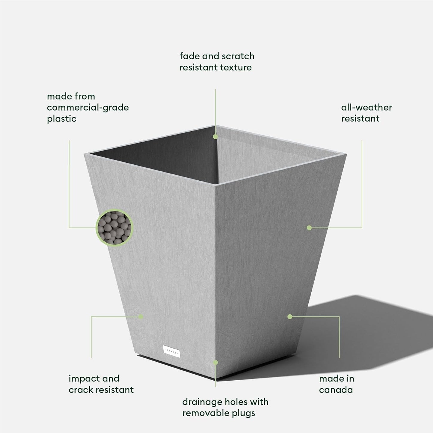 Veradek Pure Series Nobleton Plastic Planter - Large Pots for Indoor or Outdoor Porch/Patio | Durable All-Weather Use with Drainage Holes | Modern Planter Décor for Flowers, Shrubs, Trees
