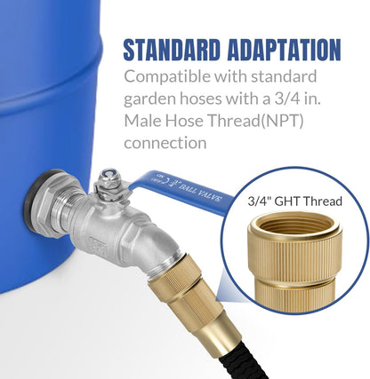 Rain Barrel Spigot Kit High Flow Spigot for Water Barrel 304 Lead-Free Compliant Stainless Steel for Rain Barrels 3/4"GHT Rain Barrel Quarter Turn Spigot with Bulkhead Fitting