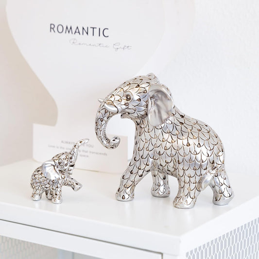 Vintage Silver Elephant Statue.Elephant Figurines Inspiring Good Luck,Health.Unique Elephant Gifts for Women,Moms.Elephant Home Decor Ornaments for Living Room,Bookshelf,Table Centerpiece,Office.